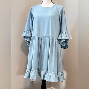 Light Blue Ruffle Sleeve Dress